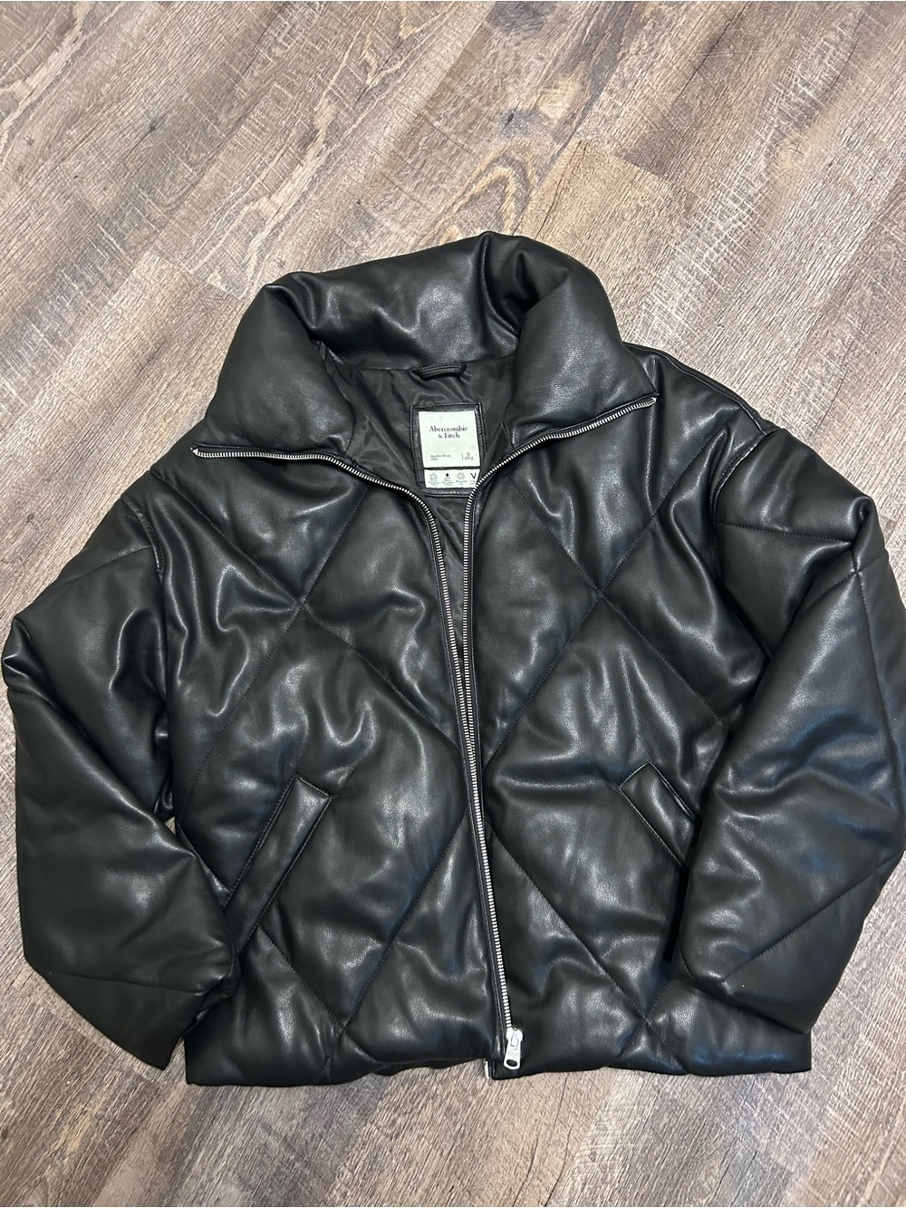 Abercrombie & Fitch Black Quilted Faux Leather Puffer